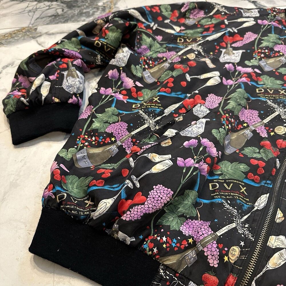 Vintage Nicole Miller Artelier 1994 Silk Bomber Jacket Rare Wine Champagne Print - Picture 3 of 10